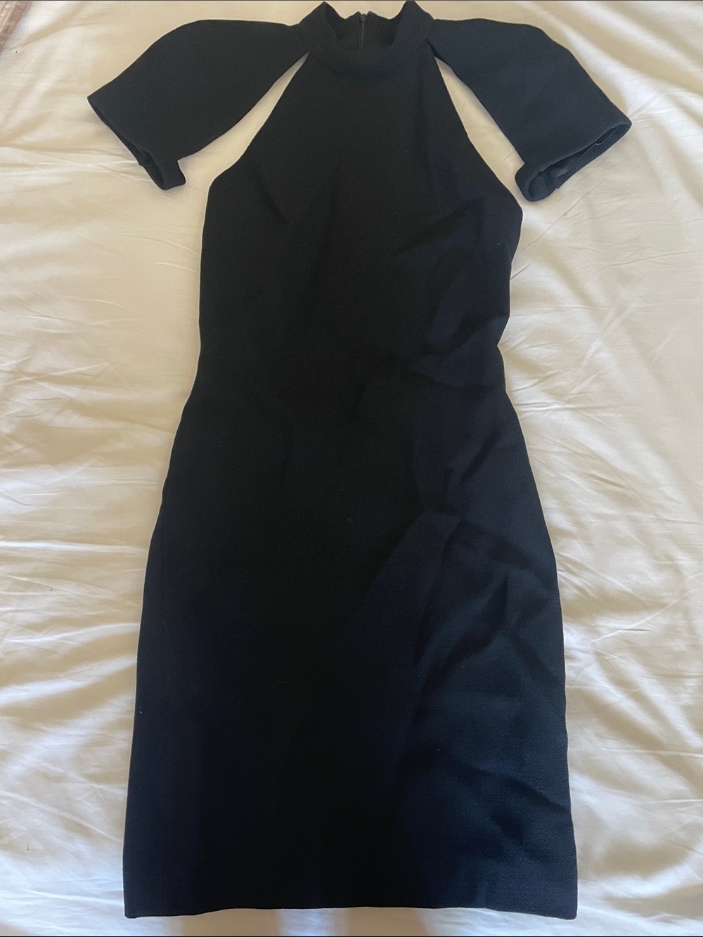 Little Black Dress- Mock-Neck Cocktail Dress with Cutout Cap Sleeves